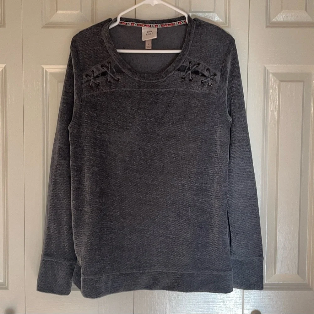 Women's Scoop Neck Shoulder Lace-Up Pullover Sweatshirt Knox Rose Size Large
